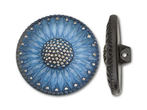 Czech Glass Blue and Silver Daisy Design Round Button by Raven's Journey Czech Glass Blue and Silver Daisy Design Round Button by Raven's Journey