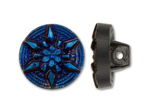 Czech Glass Dark Blue Iris Dotted Spiral and Arrows Design Round Button by Raven's Journey Czech Glass Dark Blue Iris Dotted Spiral and Arrows Design Round Button by Raven's Journey