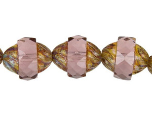 Czech Glass Pale Mauve with Picasso Spiral Central-Cut Oval Bead Strand by Raven's Journey Czech Glass Pale Mauve with Picasso Spiral Central-Cut Oval Bead Strand by Raven's Journey