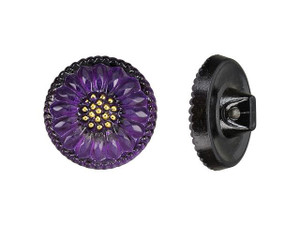 Czech Glass Purple with Gold Daisy Design Round Button by Raven's Journey Czech Glass Purple with Gold Daisy Design Round Button by Raven's Journey
