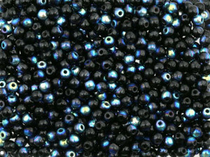 Czech Glass Round Beads 3mm Jet AB (100pc Strand) by Starman Czech Glass Round Beads 3mm Jet AB (100pc Strand) by Starman
