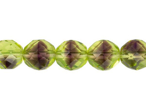 Czech Vaseline Glass 12mm Olivine/Amethyst Fire-Polish Bead Strand by Starman Czech Vaseline Glass 12mm Olivine/Amethyst Fire-Polish Bead Strand by Starman