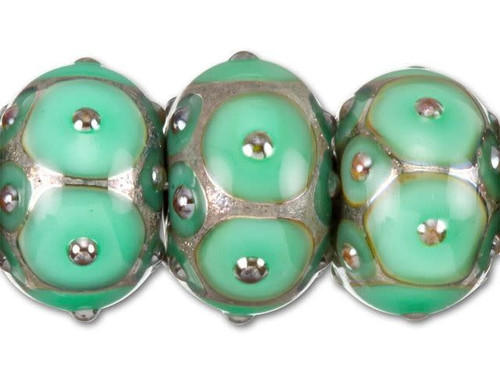 Grace Lampwork Metallic with Turquoise Dots Roundel Bead (7 pcs) Strand