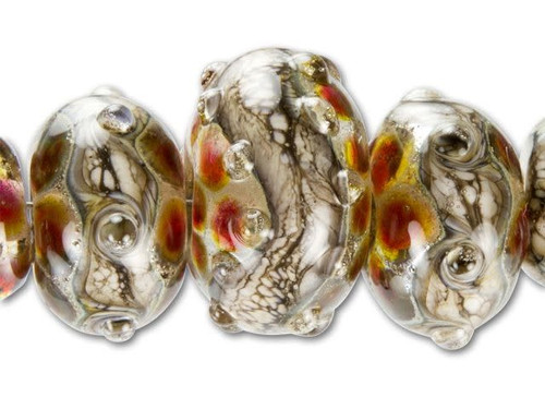 Grace Lampwork Red with Silver Foil Graduated Roundel Bead (5 pcs) Strand