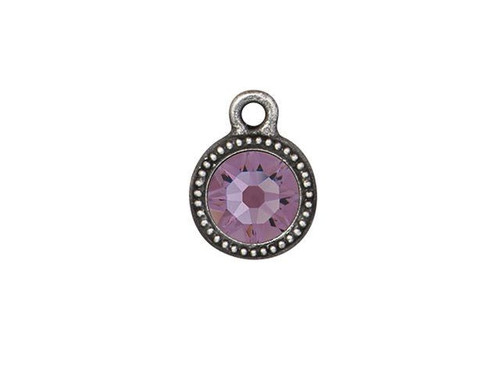 TierraCast Antique Pewter Beaded Bezel Charm with Light Amethyst Crystal