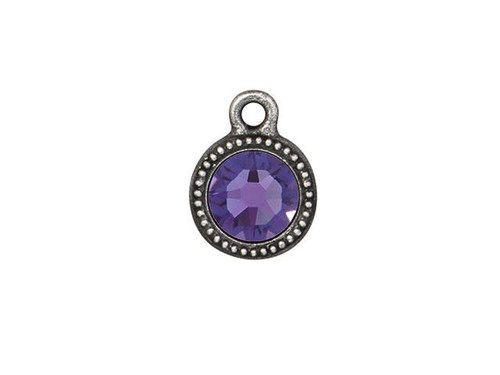 TierraCast Antique Pewter Beaded Bezel Charm with Tanzanite Crystal