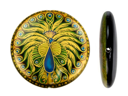 Art Nouveau Peacock Black Agate Round Bead