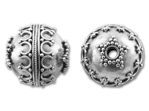 Bali Silver 13mm Round Bead with Star and Loop Design