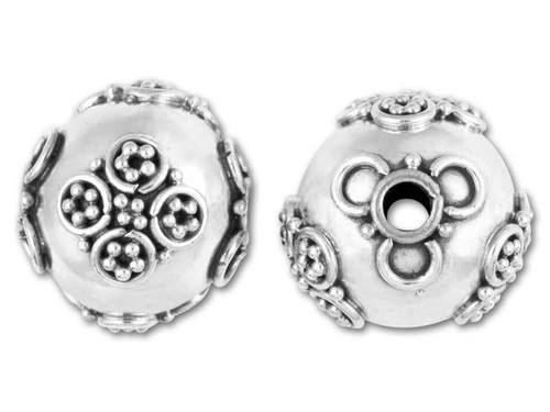 Bali Silver Round Bead with Wire Flowers
