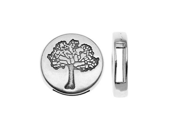 Regaliz 18mm Antique Silver-Plated Tree of Life Round Slider Bead