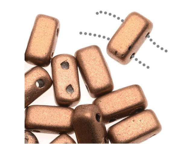 CzechMates Glass 3x6mm Matte Metallic Copper 2-Hole Brick Bead (50pc strand)