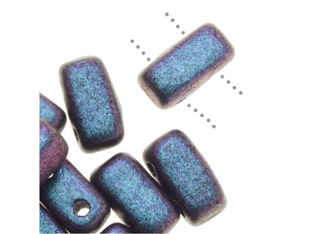 CzechMates Glass 3x6mm Polychrome Indigo Orchid 2-Hole Brick Bead (50pc strand)