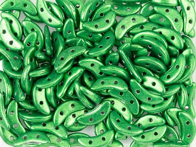 CzechMates Glass 4 x 10mm 2-Hole ColorTrends Saturated Metallic Kale Crescent Bead 2.5-Inch Tube