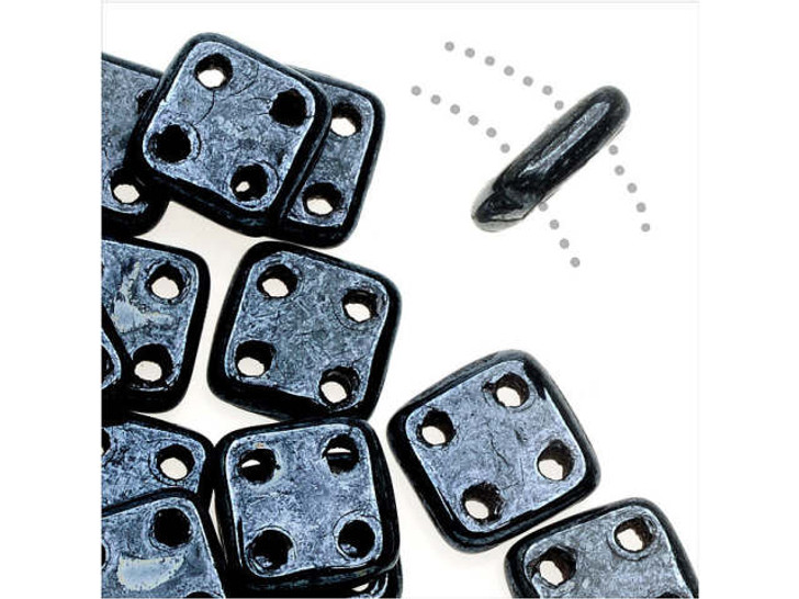 CzechMates Glass 6mm 4-Hole Hematite QuadraTile Bead 2.5-Inch Tube