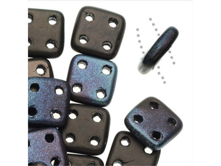 CzechMates Glass 6mm 4-Hole Jet Matte Bronze Vega QuadraTile Bead 2.5-Inch Tube