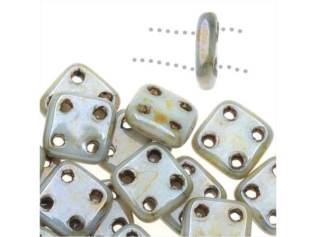 CzechMates Glass 6mm 4-Hole Luster Opaque Green QuadraTile Bead 2.5-Inch Tube