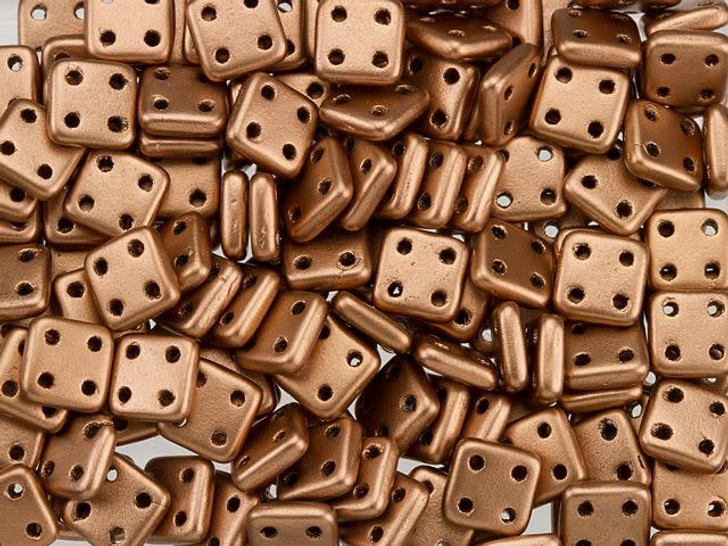 CzechMates Glass 6mm 4-Hole Matte Metallic Bronze Copper QuadraTile Bead 2.5-Inch Tube