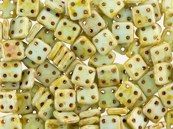 CzechMates Glass 6mm 4-Hole Opaque Pale Turquoise Picasso QuadraTile Bead 2.5-Inch Tube