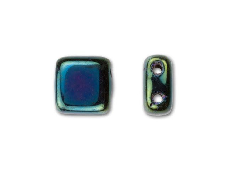 CzechMates Glass 6mm Blue Iris Two-Hole Tile Bead