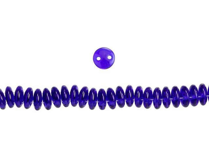 CzechMates Glass 6mm Cobalt 2-Hole Lentil Bead Strand