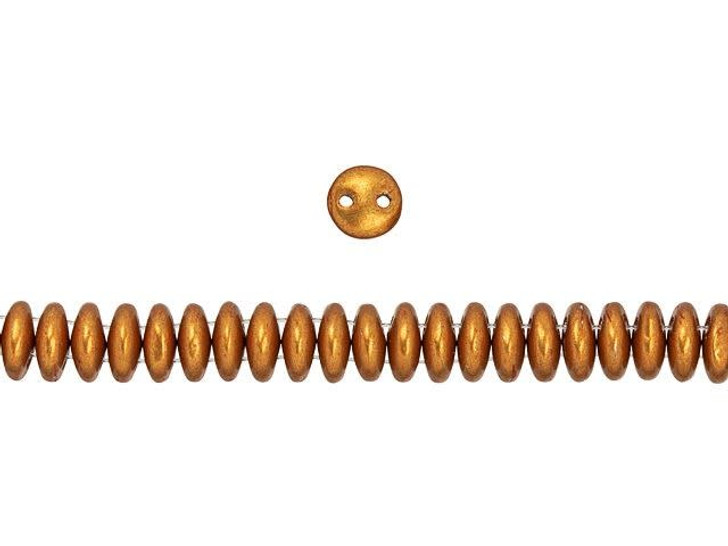 CzechMates Glass 6mm ColorTrends Saturated Metallic Russet Orange 2-Hole Lentil Bead (50pc Strand)