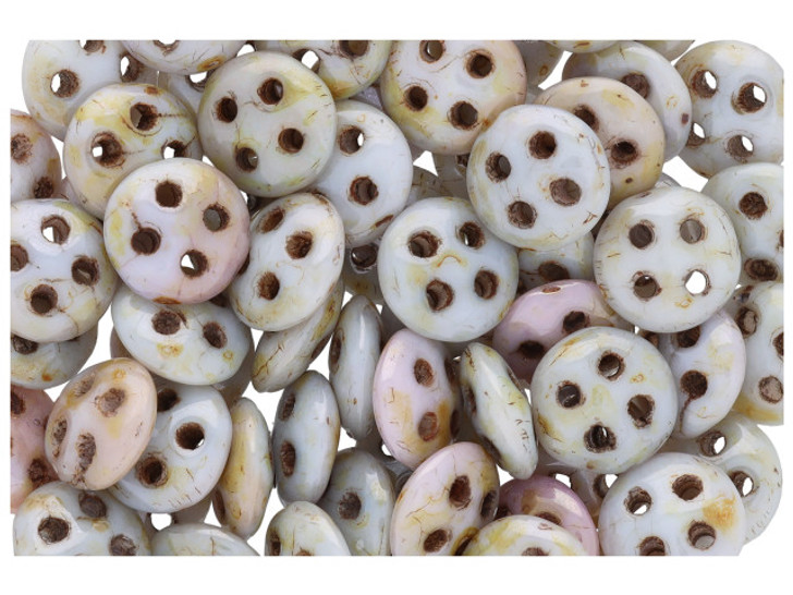 CzechMates Glass 6mm Four-Hole Opaque Green Luster QuadraLentil Bead 2.5-Inch Tube