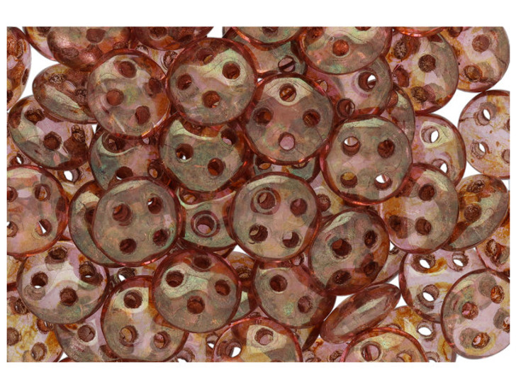 CzechMates Glass 6mm Four-Hole Rose-Gold Topaz Luster QuadraLentil Bead (2.5-Inch Tube)