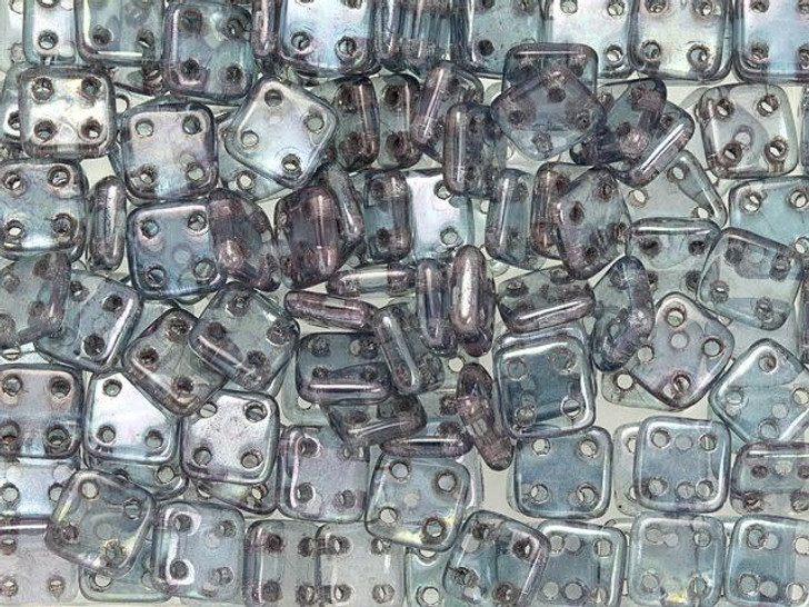 CzechMates Glass 6mm Four-Hole Transparent Amethyst QuadraTile Bead, 2.5-Inch Tube