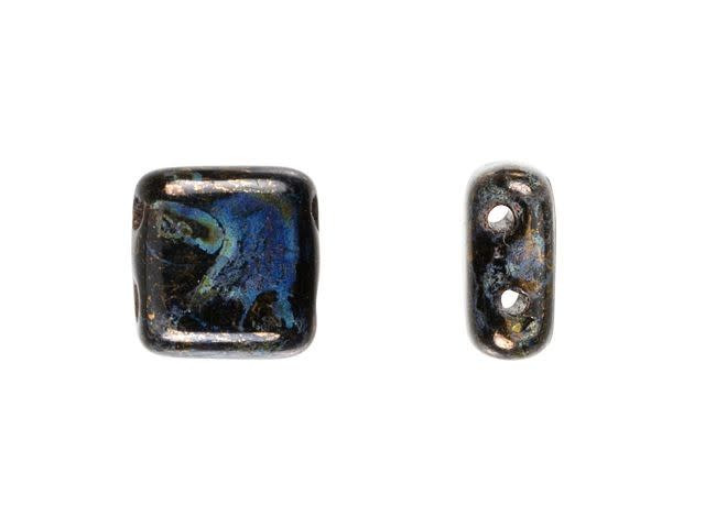 CzechMates Glass 6mm Jet with Bronze Picasso Two-Hole Tile Bead