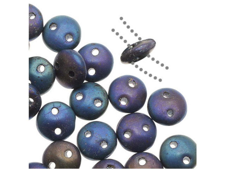CzechMates Glass 6mm Matte Iris Blue 2-Hole Lentil Bead Strand