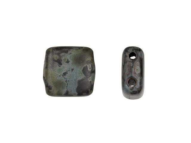 CzechMates Glass 6mm Matte Jet Picasso Two-Hole Tile Bead