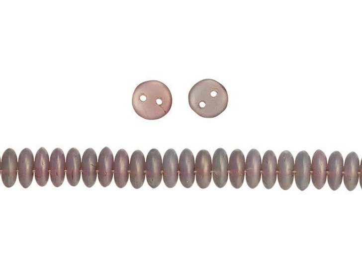 CzechMates Glass 6mm Matte Rosaline Luster Milky Peridot 2-Hole Lentil Bead Strand