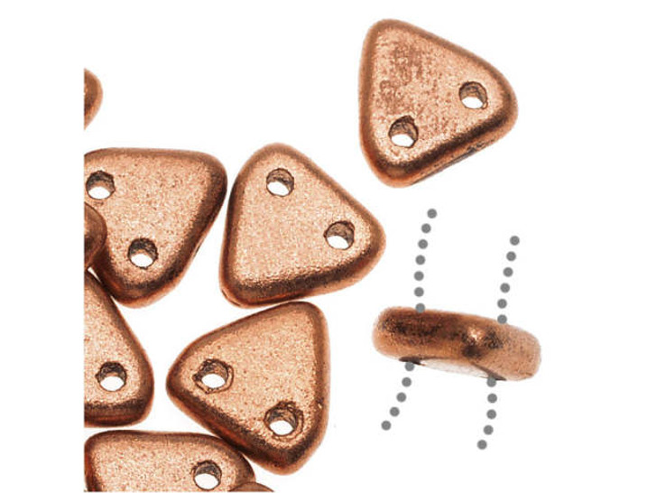 CzechMates Glass 6mm Metallic Matte Copper Two-Hole Triangle Bead Pack, 2.5-Inch Tube
