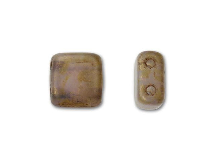 CzechMates Glass 6mm Milky Alexandrite with Copper Picasso Two-Hole Tile Bead