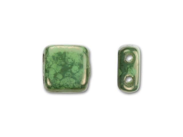 CzechMates Glass 6mm Moon Dust Honeydew Two-Hole Tile Bead