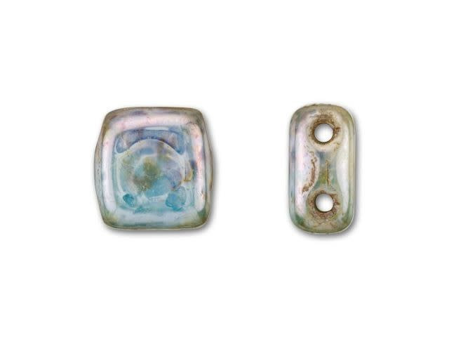 CzechMates Glass 6mm Opaque Green with Luster Two-Hole Tile Bead