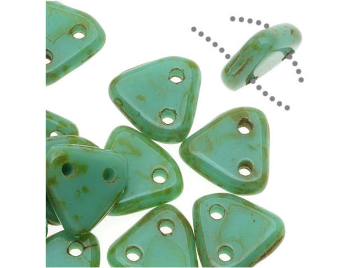 CzechMates Glass 6mm Opaque Turquoise Picasso Two-Hole Triangle Bead Pack, 2.5-Inch Tube