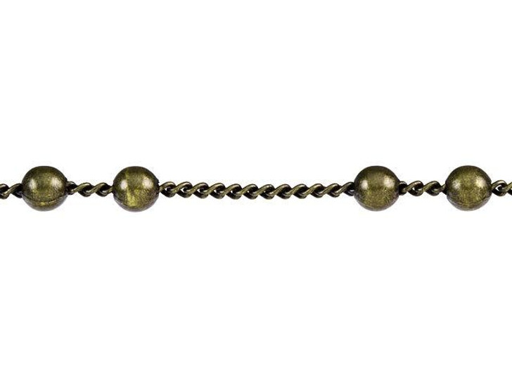 0.7mm Antique Brass Satelite with 3mm Round Beads Curb Chain by the Foot 0.7mm Antique Brass Satelite with 3mm Round Beads Curb Chain by the Foot