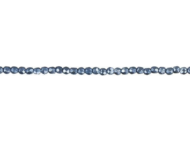 Czech Fire-Polish Bead 2mm ColorTrends Saturated Metallic Neutral Gray (50pc Strand) by Starman