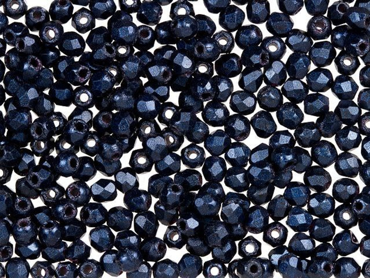 Czech Fire-Polish Bead 2mm Dark Blue Metallic Suede (50pc Strand) by Starman