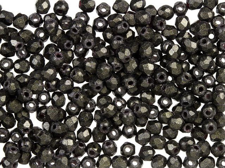 Czech Fire-Polish Bead 2mm Dark Green Metallic Suede (50pc Strand) by Starman