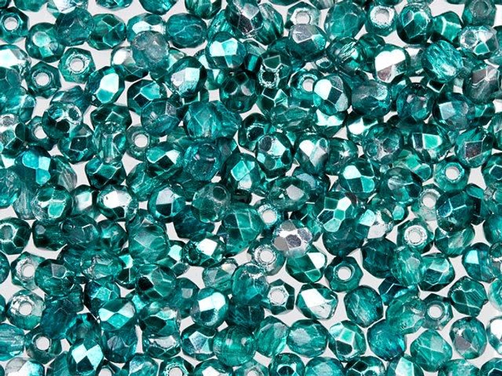 Czech Fire-Polish Bead 2mm Teal Mirror (50pc Strand) by Starman