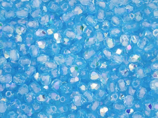 Czech Fire-Polish Bead 3mm Aquamarine AB (50pc Pack) by Starman
