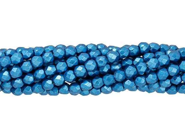 Czech Fire-Polish Bead 3mm ColorTrends Saturated Metallic Nebulas Blue (50pc Strand) by Starman