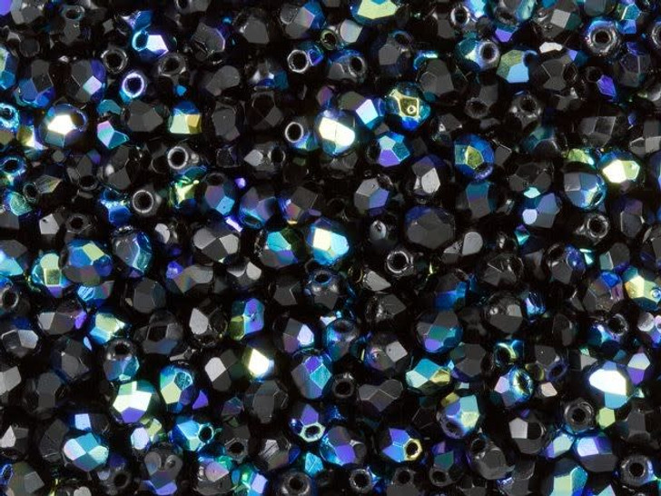 Czech Fire-Polish Bead 3mm Jet AB (50pc Pack) by Starman