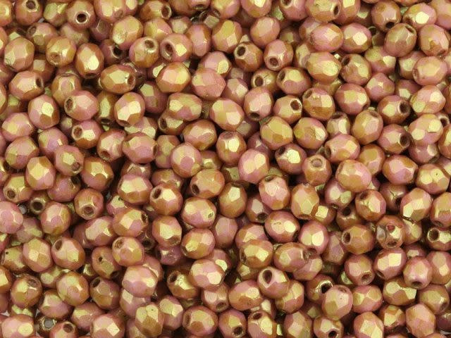 Czech Fire-Polish Bead 3mm Opaque Rose and Topaz Luster (50pc Strand) by Starman