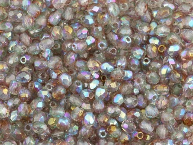 Czech Fire-Polish Bead 3mm Pink and Crystal AB Luster (50pc Strand) by Starman