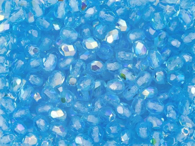 Czech Fire-Polish Bead 4mm Aquamarine AB (50pc Strand) 4x4mm by Starman