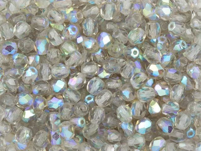 Czech Fire-Polish Bead 4mm Black Diamond AB (50pc Strand) 4x4mm by Starman