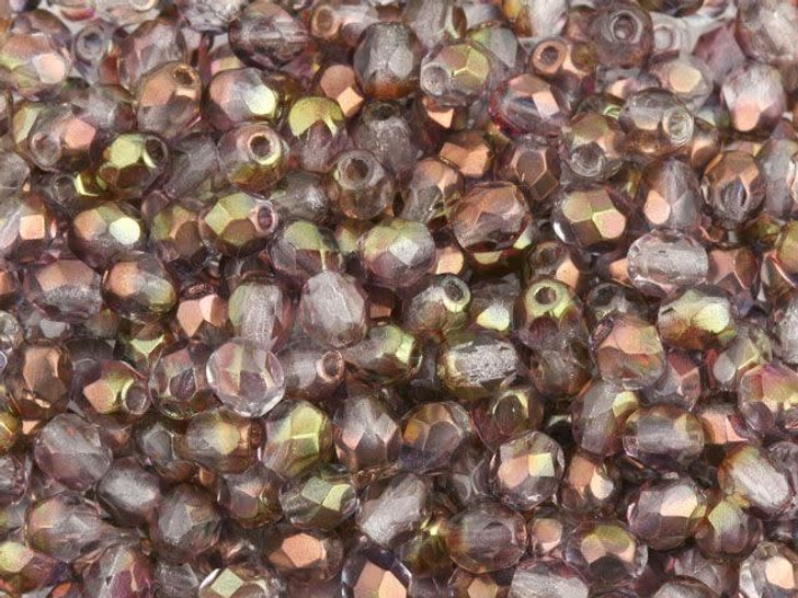 Czech Fire-Polish Bead 4mm Crystal and Amethyst Luster (50pc strand) by Starman Czech Fire-Polish Bead 4mm Crystal and Amethyst Luster (50pc strand) by Starman